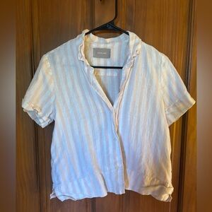 Everlane Women's Striped Cream and Pink Top